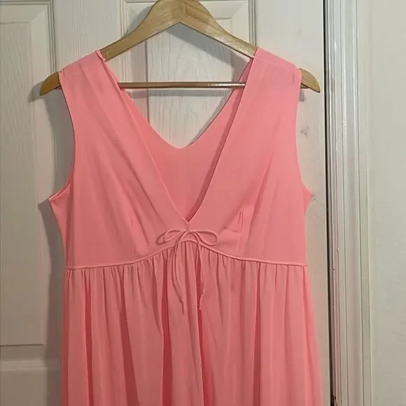 Vintage Pink Coquette Long Nightgown, Lingerie, Sexy, Romantic, bows, Large - Picture 2 of 4